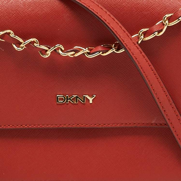 Pre Owned DKNY Brick Red Saffiano Leather Bryant Flap Shoulder Bag