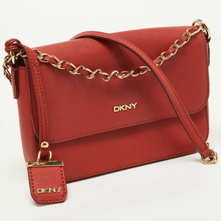 Pre Owned DKNY Brick Red Saffiano Leather Bryant Flap Shoulder Bag