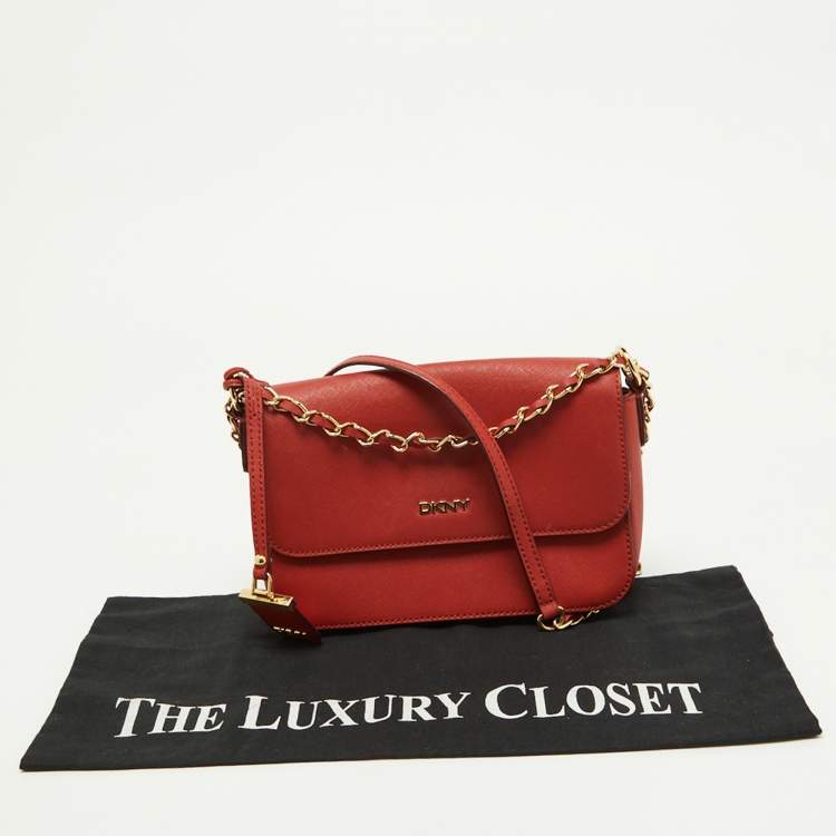 Pre Owned DKNY Brick Red Saffiano Leather Bryant Flap Shoulder Bag