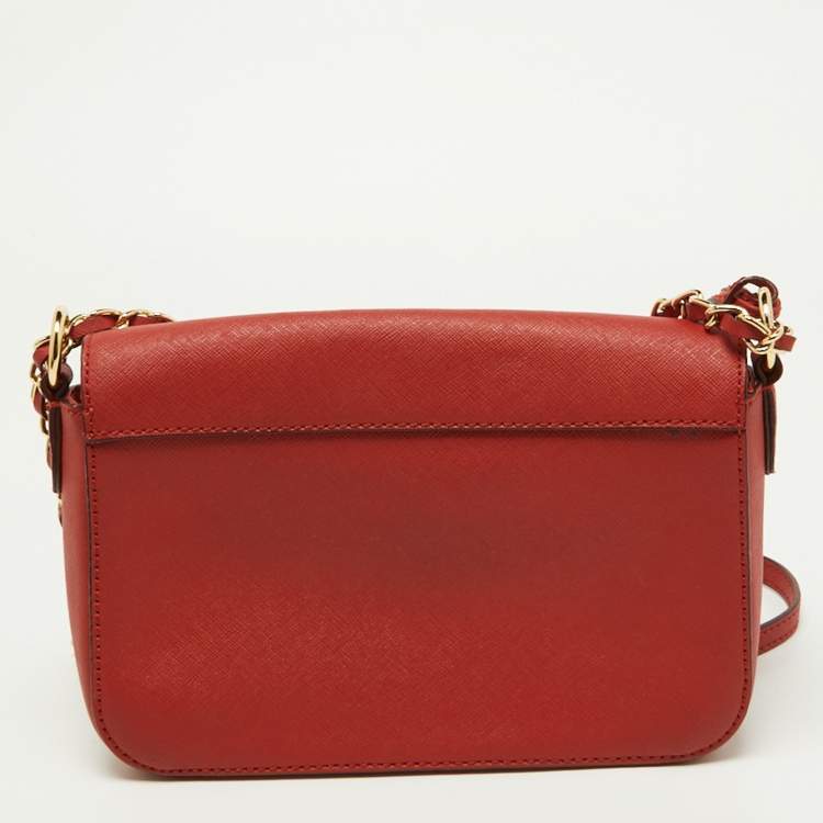 Pre Owned DKNY Brick Red Saffiano Leather Bryant Flap Shoulder Bag