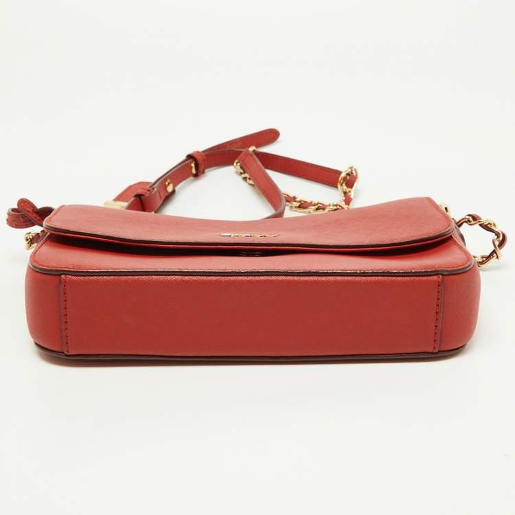 Pre Owned DKNY Brick Red Saffiano Leather Bryant Flap Shoulder Bag