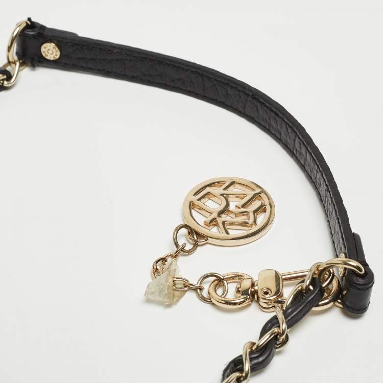 Pre Owned DKNY Black Leather Charm Chain Tote