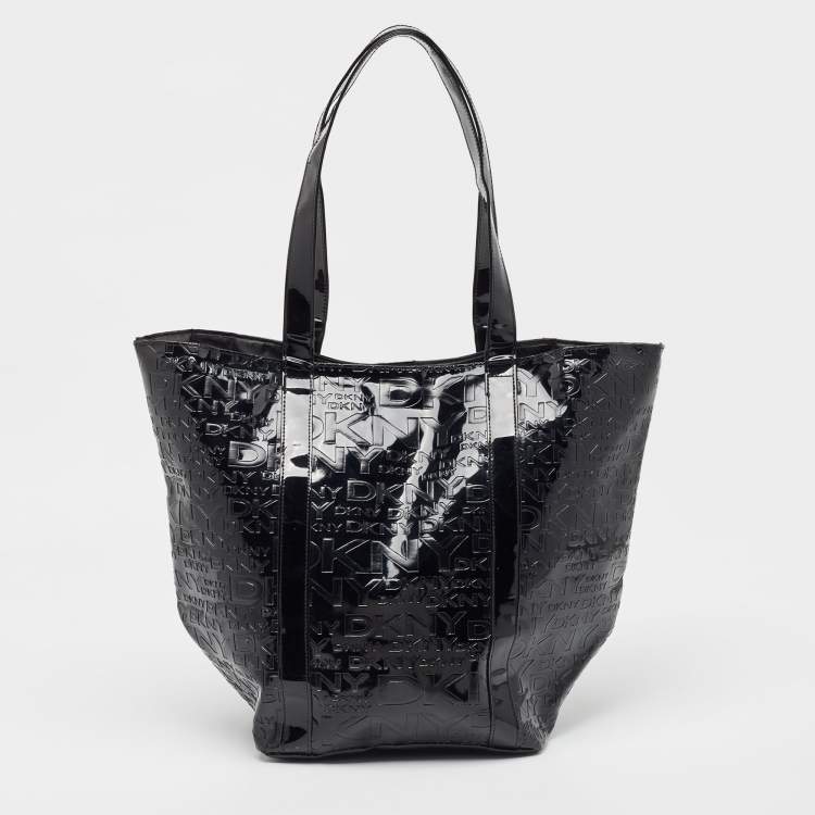 مملوكة مسبقًا DKNY Black PVC Logo Embossed Shopper Tote