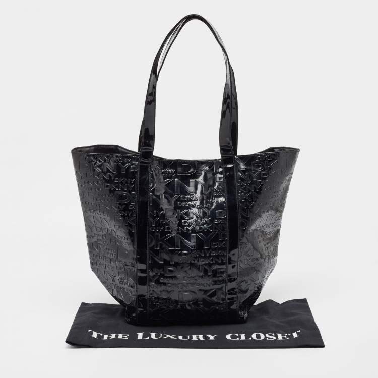 مملوكة مسبقًا DKNY Black PVC Logo Embossed Shopper Tote
