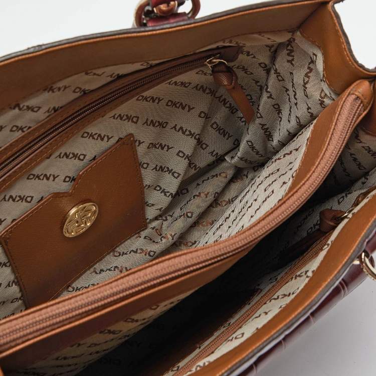 Pre Owned DKNY Burgundy Croc Embossed Leather Tote