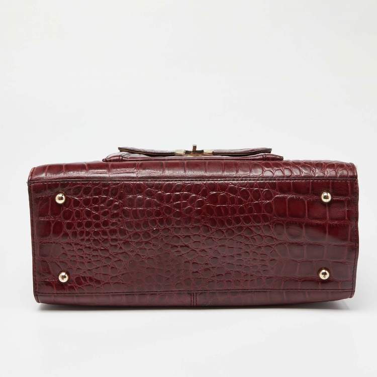 Pre Owned DKNY Burgundy Croc Embossed Leather Tote