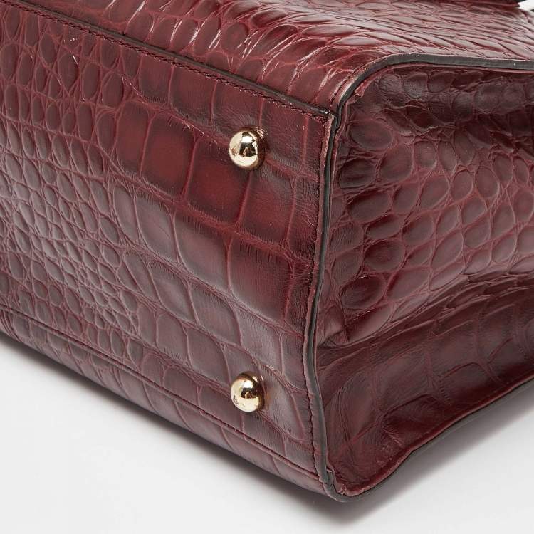 Pre Owned DKNY Burgundy Croc Embossed Leather Tote