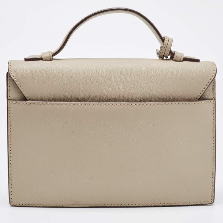 Pre Owned DKNY Beige Saffiano Leather Logo Flap Top Handle Bag