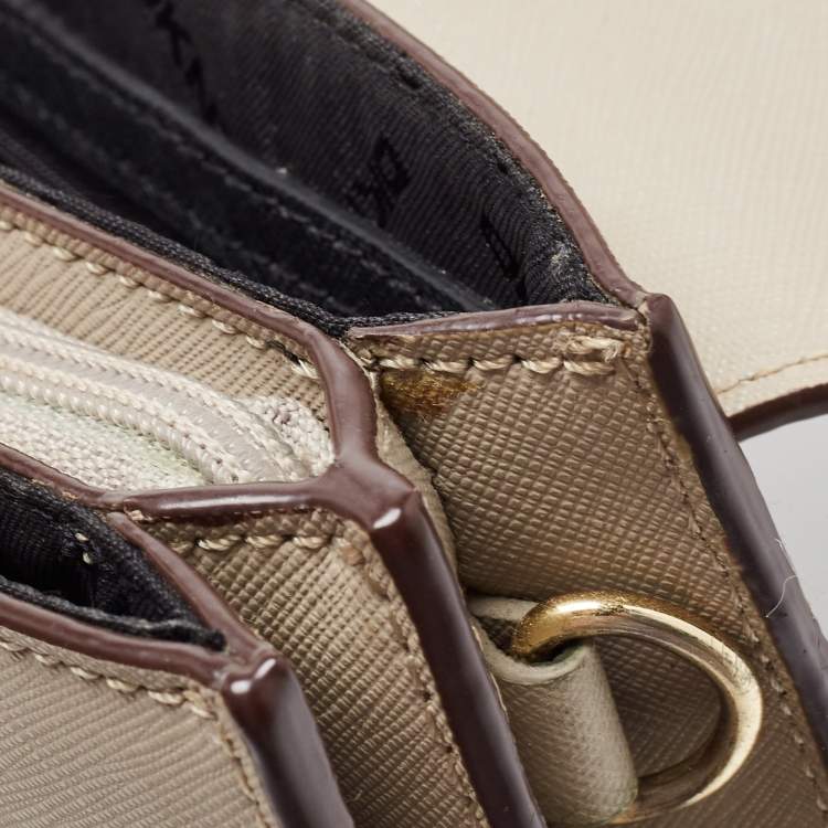 Pre Owned DKNY Beige Saffiano Leather Logo Flap Top Handle Bag