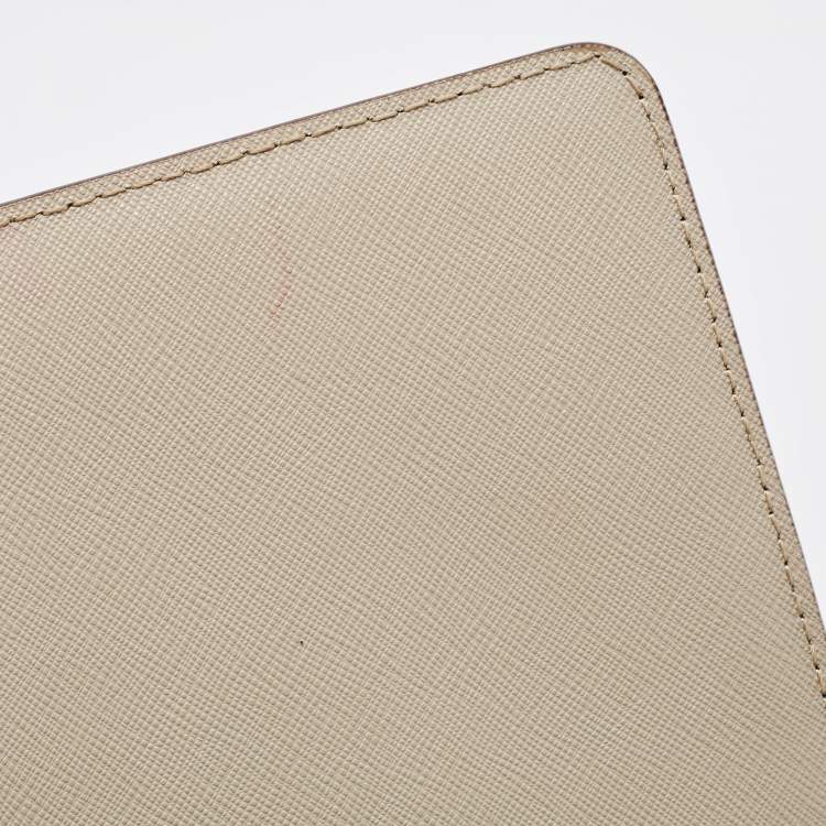 Pre Owned DKNY Beige Saffiano Leather Logo Flap Top Handle Bag