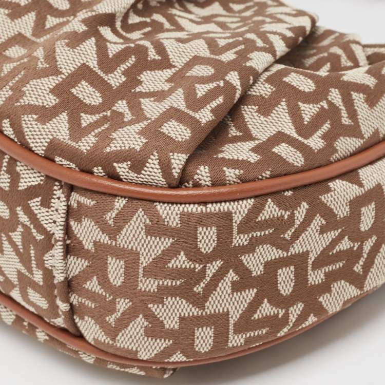 Pre Owned DKNY Brown/Beige Signature Canvas and Leather Reese Demi Crossbody Bag