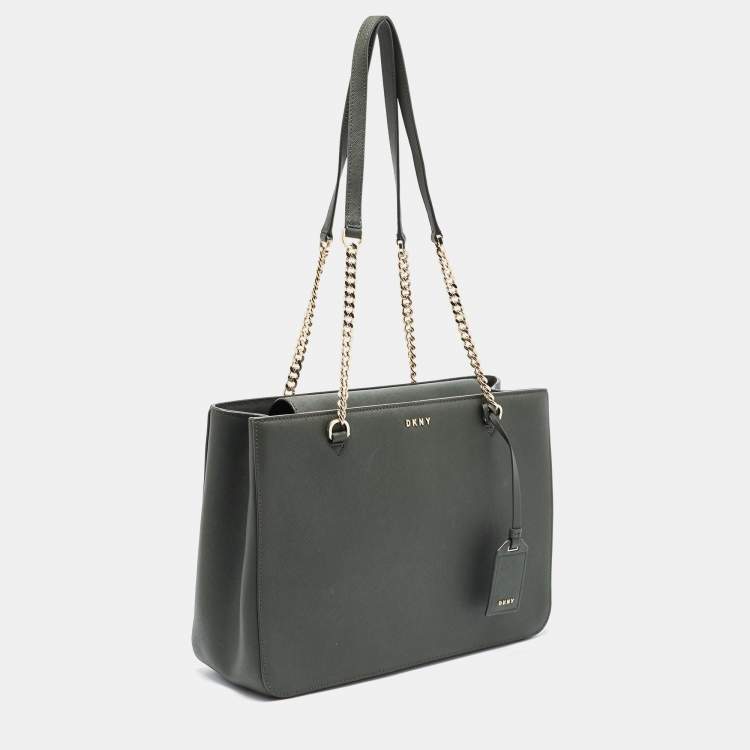 Pre Owned Dkny Green Saffiano Leather Chain Handle Tote