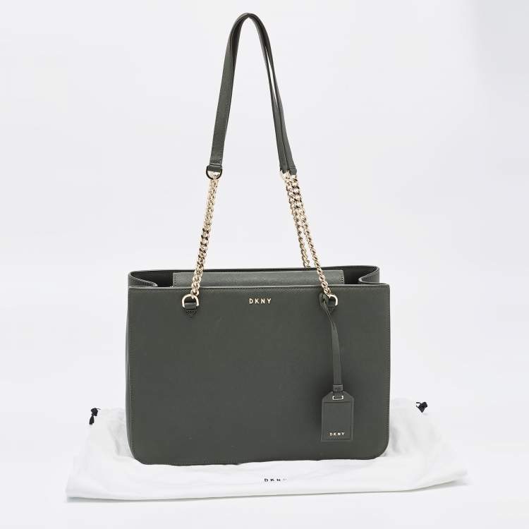 Pre Owned Dkny Green Saffiano Leather Chain Handle Tote