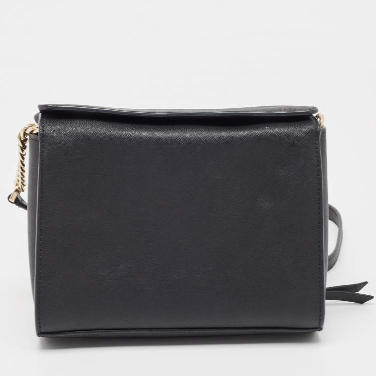 Pre Owned DKNY Black Leather Front Zip Crossbody Bag