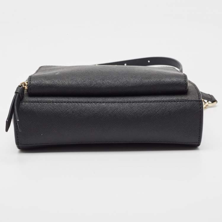 Pre Owned DKNY Black Leather Front Zip Crossbody Bag