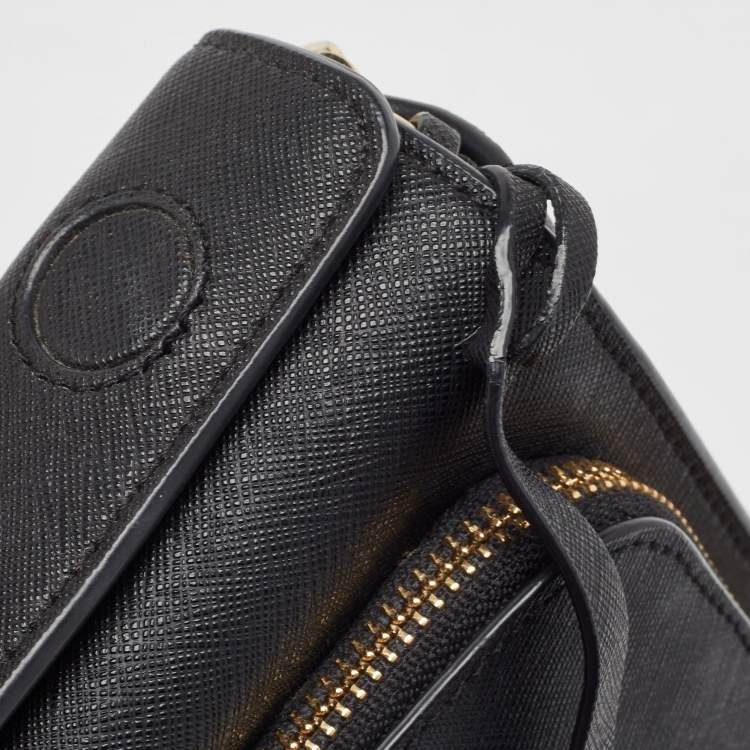 Pre Owned DKNY Black Leather Front Zip Crossbody Bag