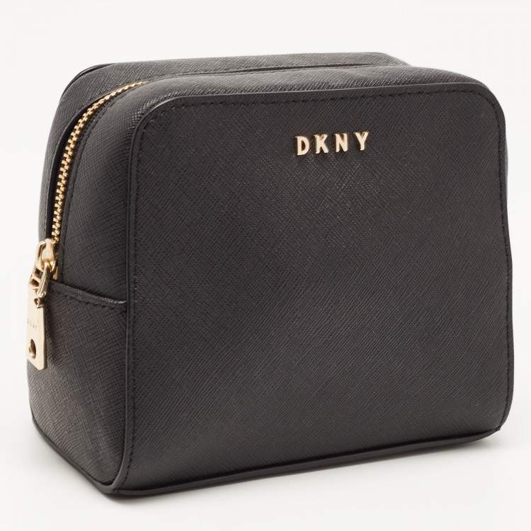 Pre Owned DKNY Black Saffiano Leather Cosmetic Pouch
