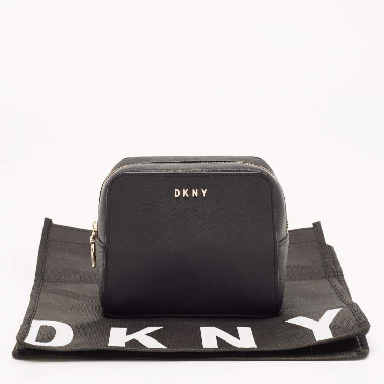 Pre Owned DKNY Black Saffiano Leather Cosmetic Pouch