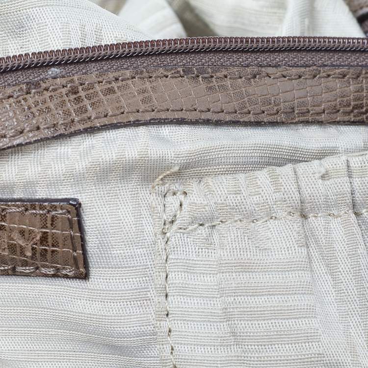 Pre Owned DKNY Beige/Grey Python Embossed Leather Studded Hobo