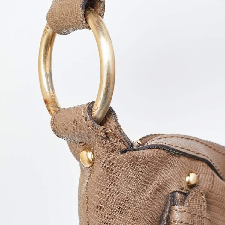 Pre Owned DKNY Beige/Grey Python Embossed Leather Studded Hobo