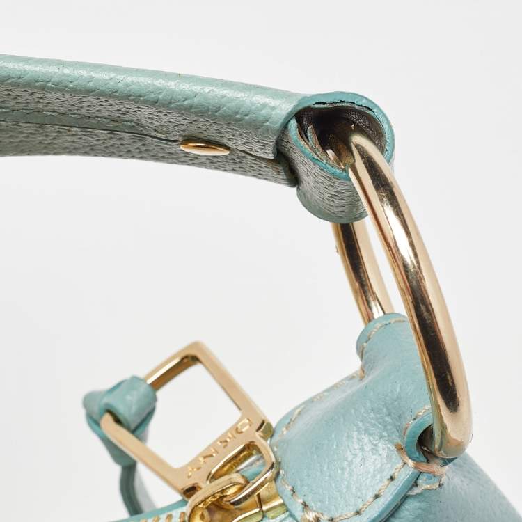 Pre Owned DKNY Cream/Blue Monogram Canvas and Leather Buckle Hobo
