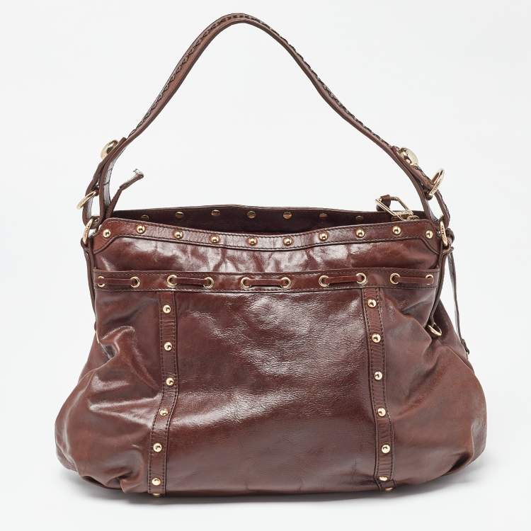 Pre Owned DKNY Brown Leather Studded Hobo