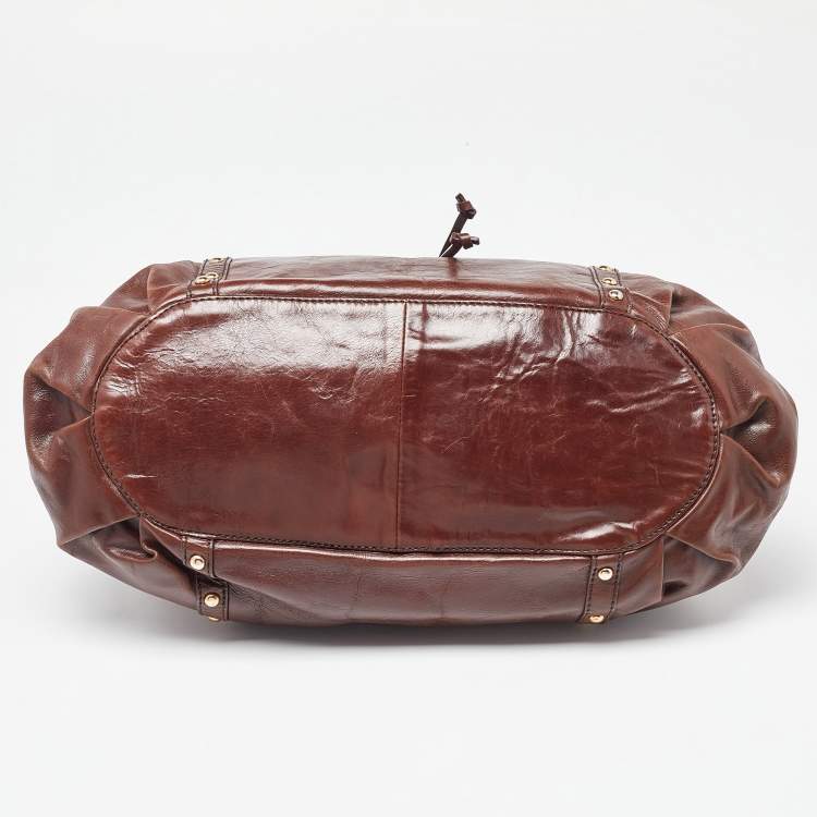 Pre Owned DKNY Brown Leather Studded Hobo