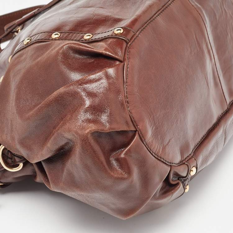 Pre Owned DKNY Brown Leather Studded Hobo