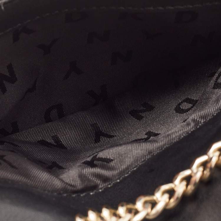 Pre Owned DKNY Black Leather Pushlock Flap Chain Crossbody Bag