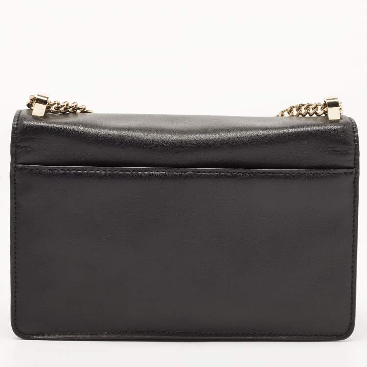 Pre Owned DKNY Black Leather Pushlock Flap Chain Crossbody Bag