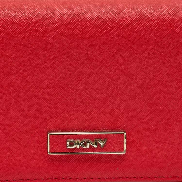 Pre Owned DKNY Red Leather Flap Continental Wallet