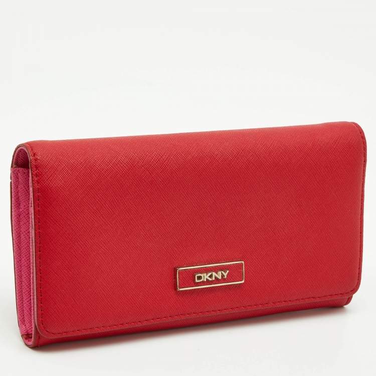 Pre Owned DKNY Red Leather Flap Continental Wallet