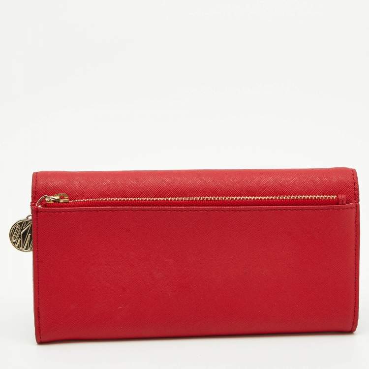 Pre Owned DKNY Red Leather Flap Continental Wallet