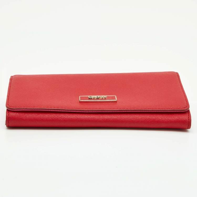 Pre Owned DKNY Red Leather Flap Continental Wallet