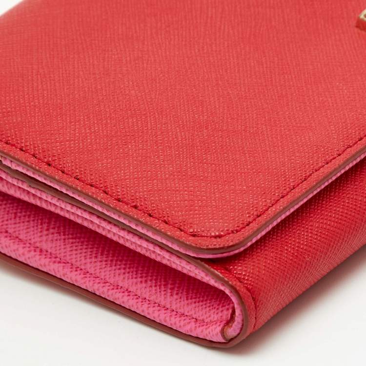 Pre Owned DKNY Red Leather Flap Continental Wallet