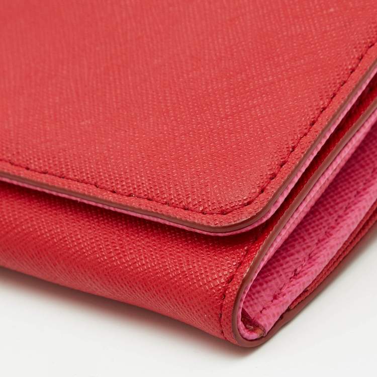 Pre Owned DKNY Red Leather Flap Continental Wallet