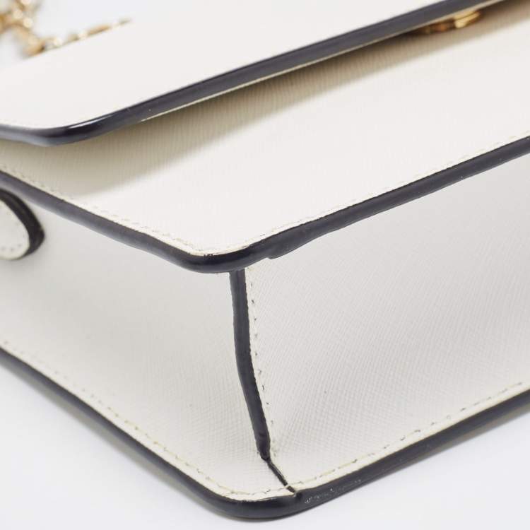 Pre Owned DKNY White Leather Bryant Park Flap Crossbody Bag