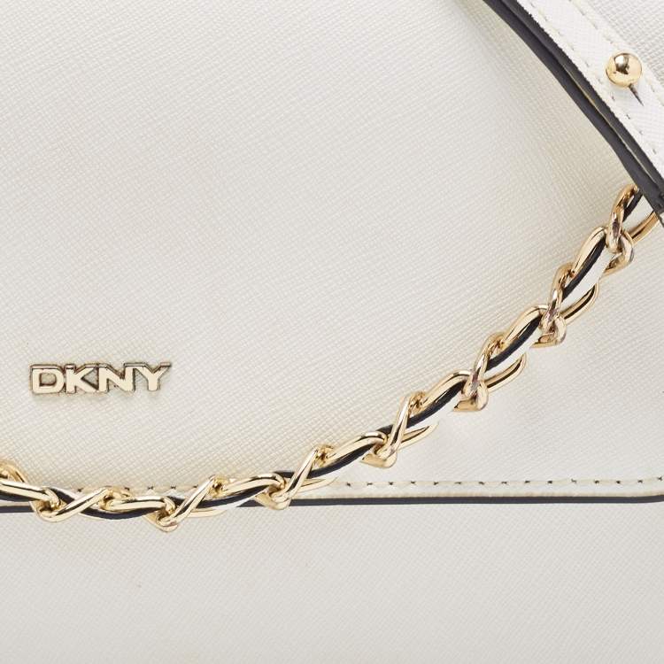 Pre Owned DKNY White Leather Bryant Park Flap Crossbody Bag