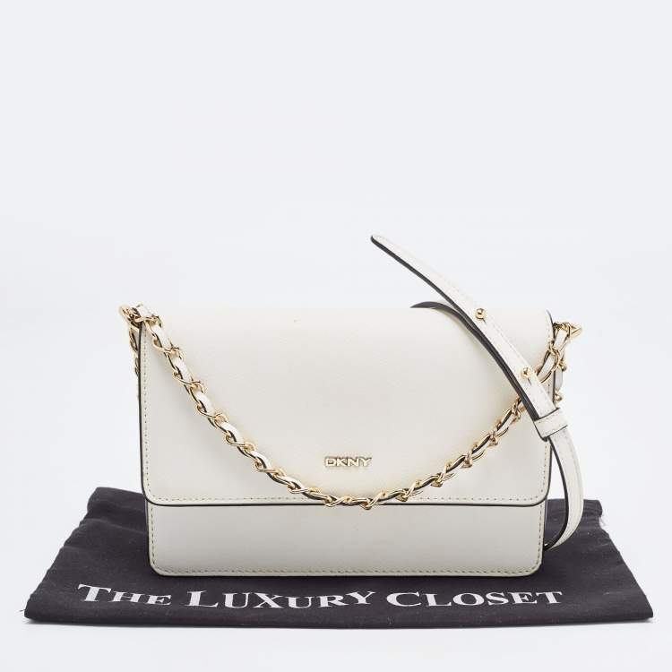 Pre Owned DKNY White Leather Bryant Park Flap Crossbody Bag