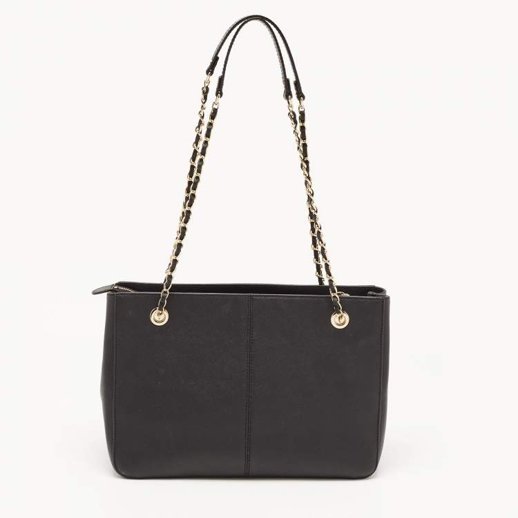 Pre Owned DKNY Black Saffiano Leather Bryant Park Chain Tote
