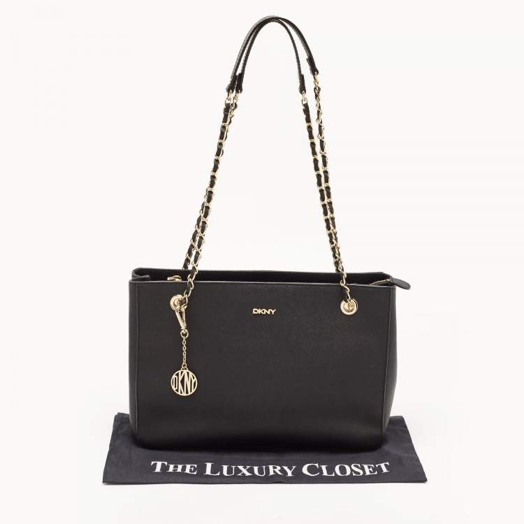 Pre Owned DKNY Black Saffiano Leather Bryant Park Chain Tote