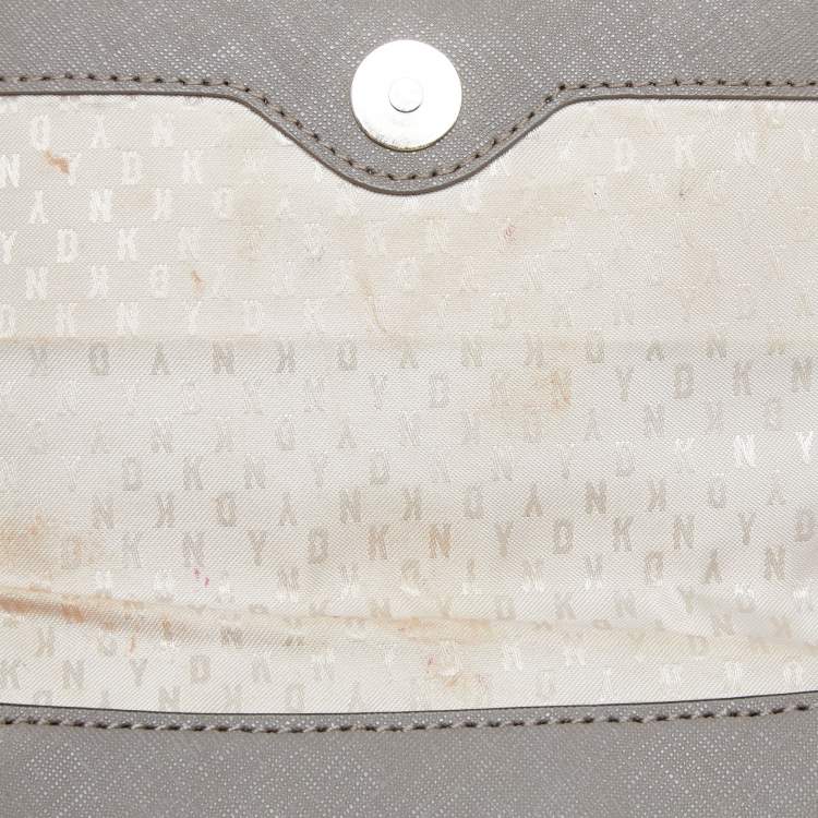 Pre Owned DKNY Beige/Pink Leather Bryant Park Flap Crossbody Bag