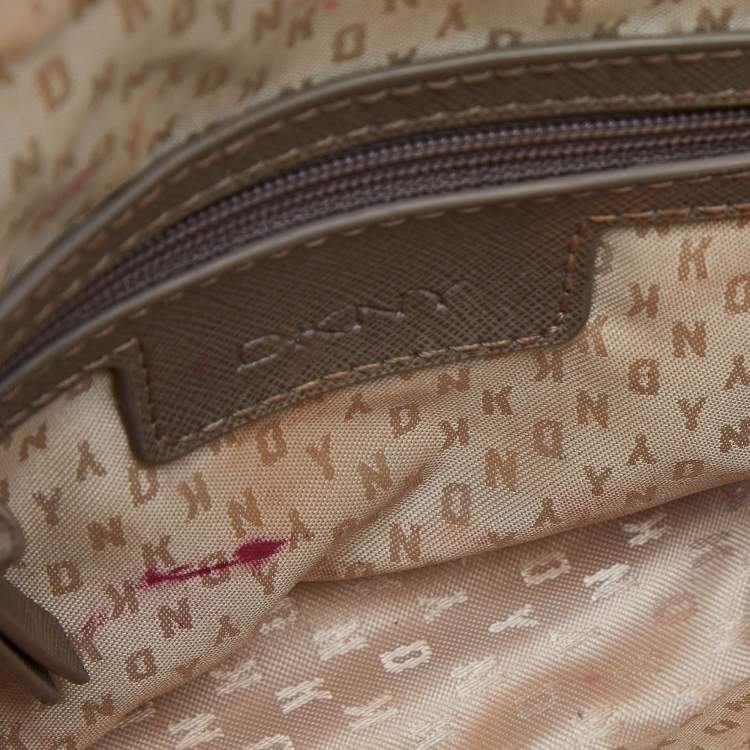 Pre Owned DKNY Beige/Pink Leather Bryant Park Flap Crossbody Bag