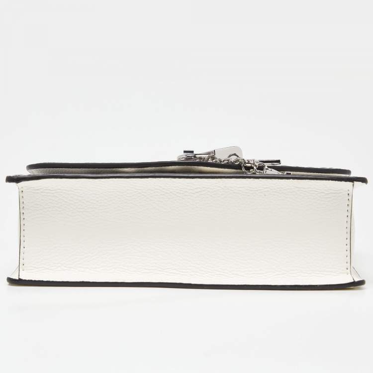 Pre Owned DKNY White/Black Graffiti Print Leather Flap Shoulder Bag