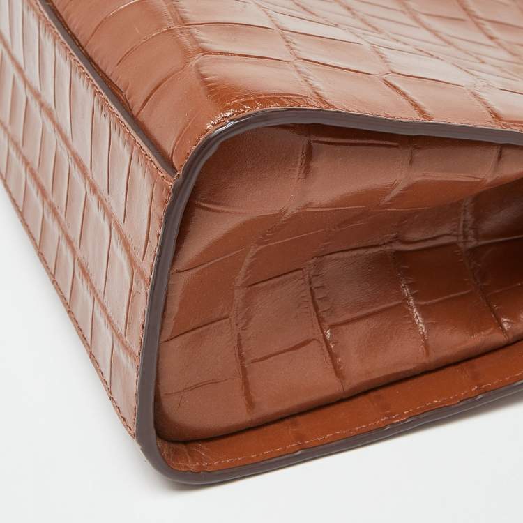 Pre Owned DKNY Brown Croc Embossed Leather Chain Bag