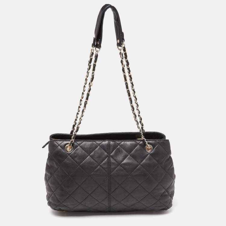 Pre Owned DKNY Black Quilted Leather Chain Tote