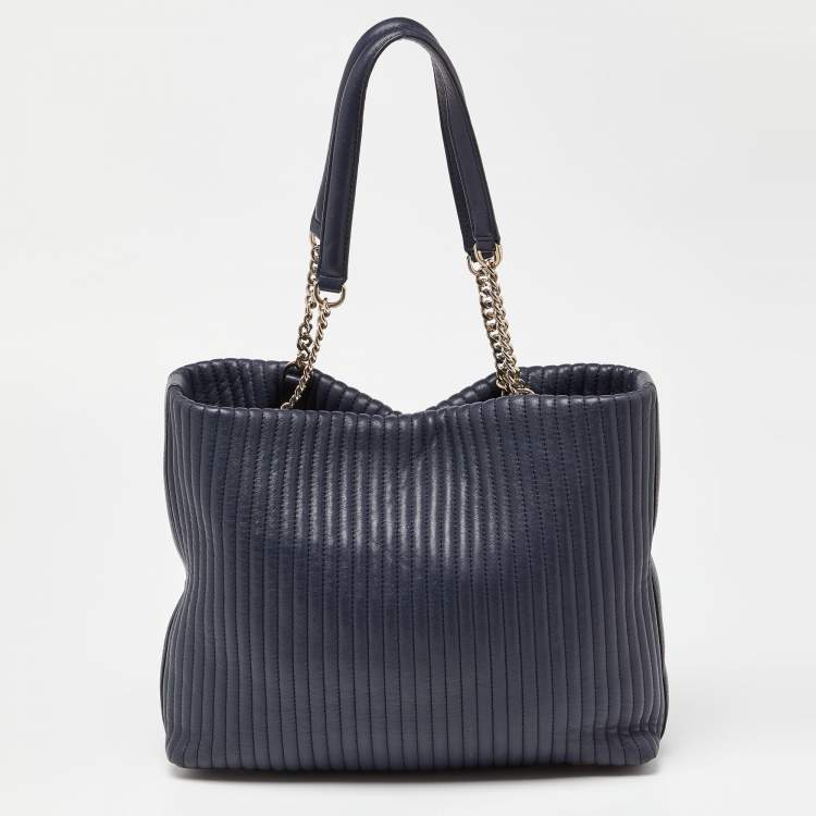 Pre Owned DKNY Blue Quilted Leather Chain Tote
