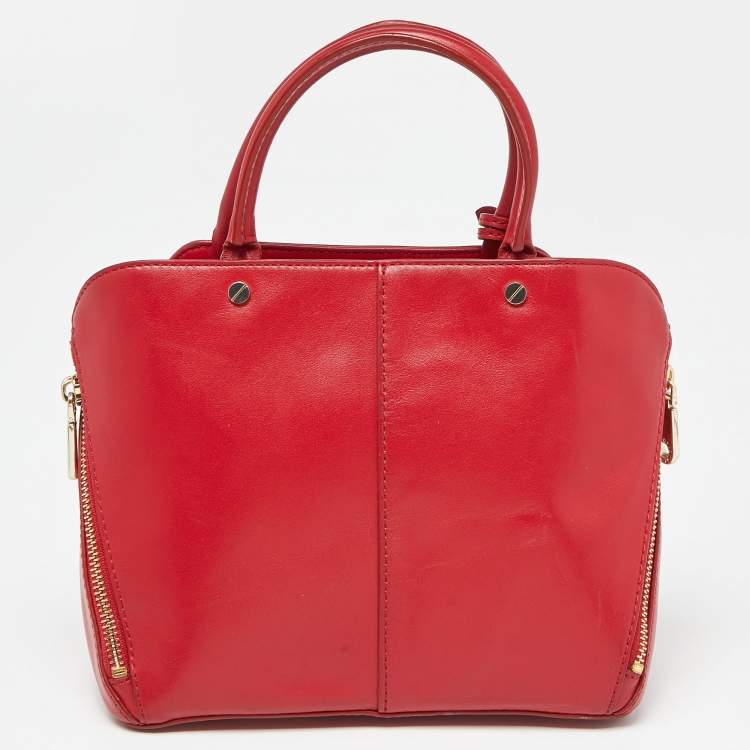 Pre Owned DKNY Red Leather Chelsea Top Zip Satchel