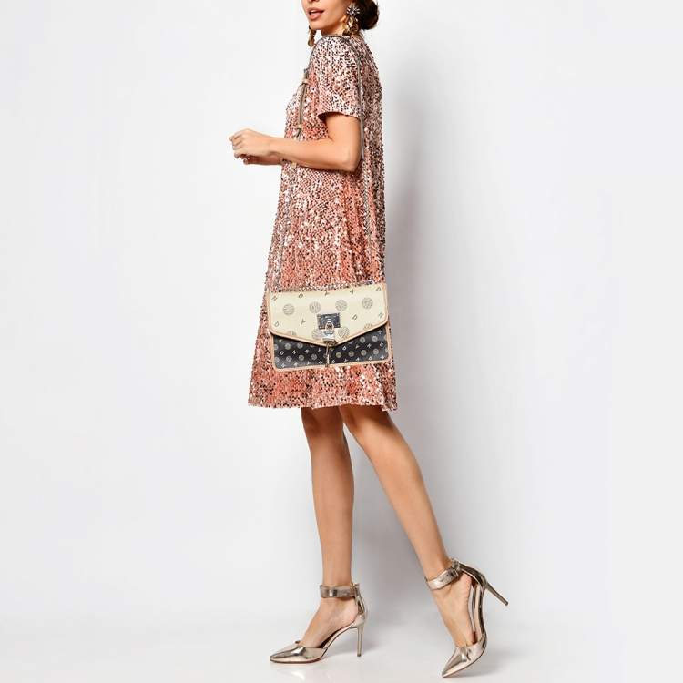 Pre Owned DKNY Tri Color Printed Coated Canvas and Leather Elissa Chain Shoulder Bag
