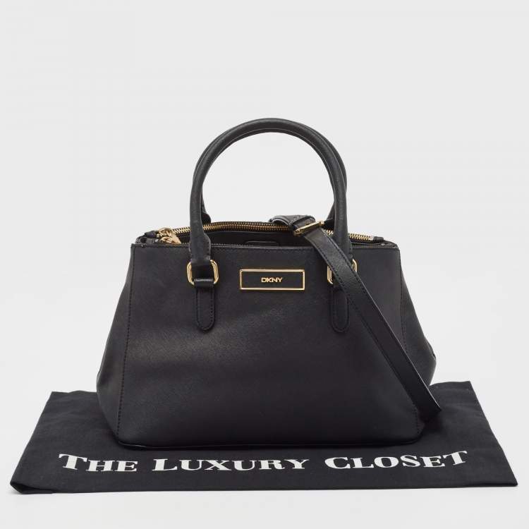 Pre Owned DKNY Black Saffiano Leather Robinson Double Zip Tote